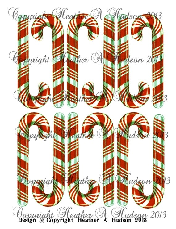 Vintage Shabby Chic Christmas Candy Canes Candycanes Tags Ephemera Ornaments Digital Collage sheet Printable