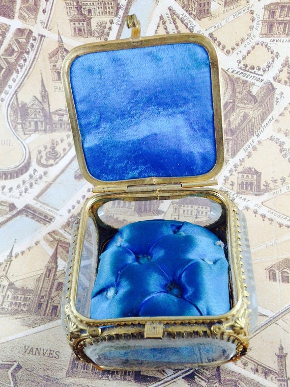 Vintage French Beveled Glass Jewelry Box
