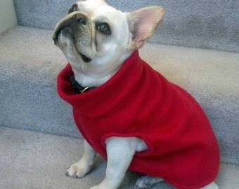 French Bulldog Red Fleece Pullover Jacket with Stand Up Collar