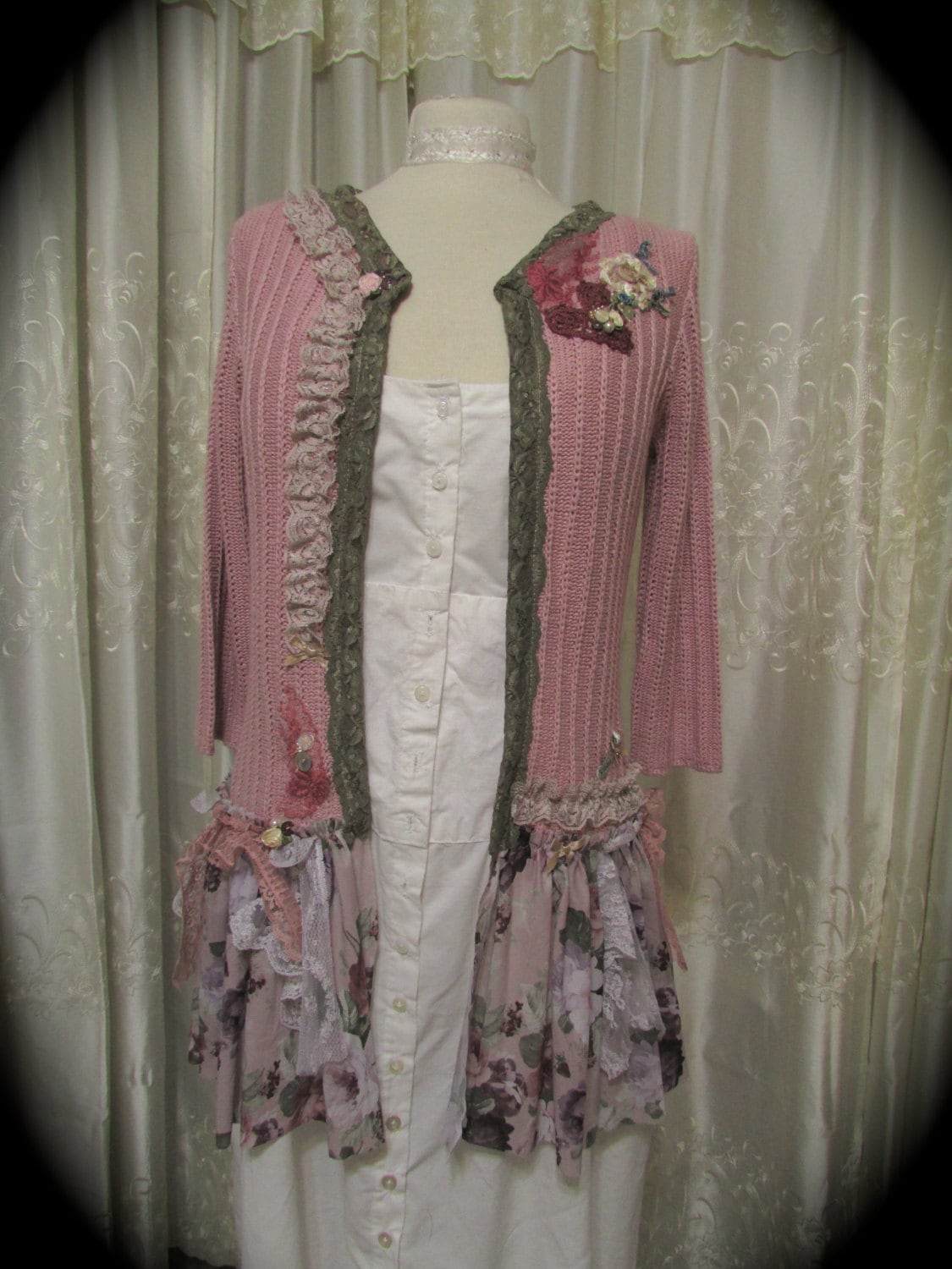 Antique Pink Sweater altered couture clothing refashioned