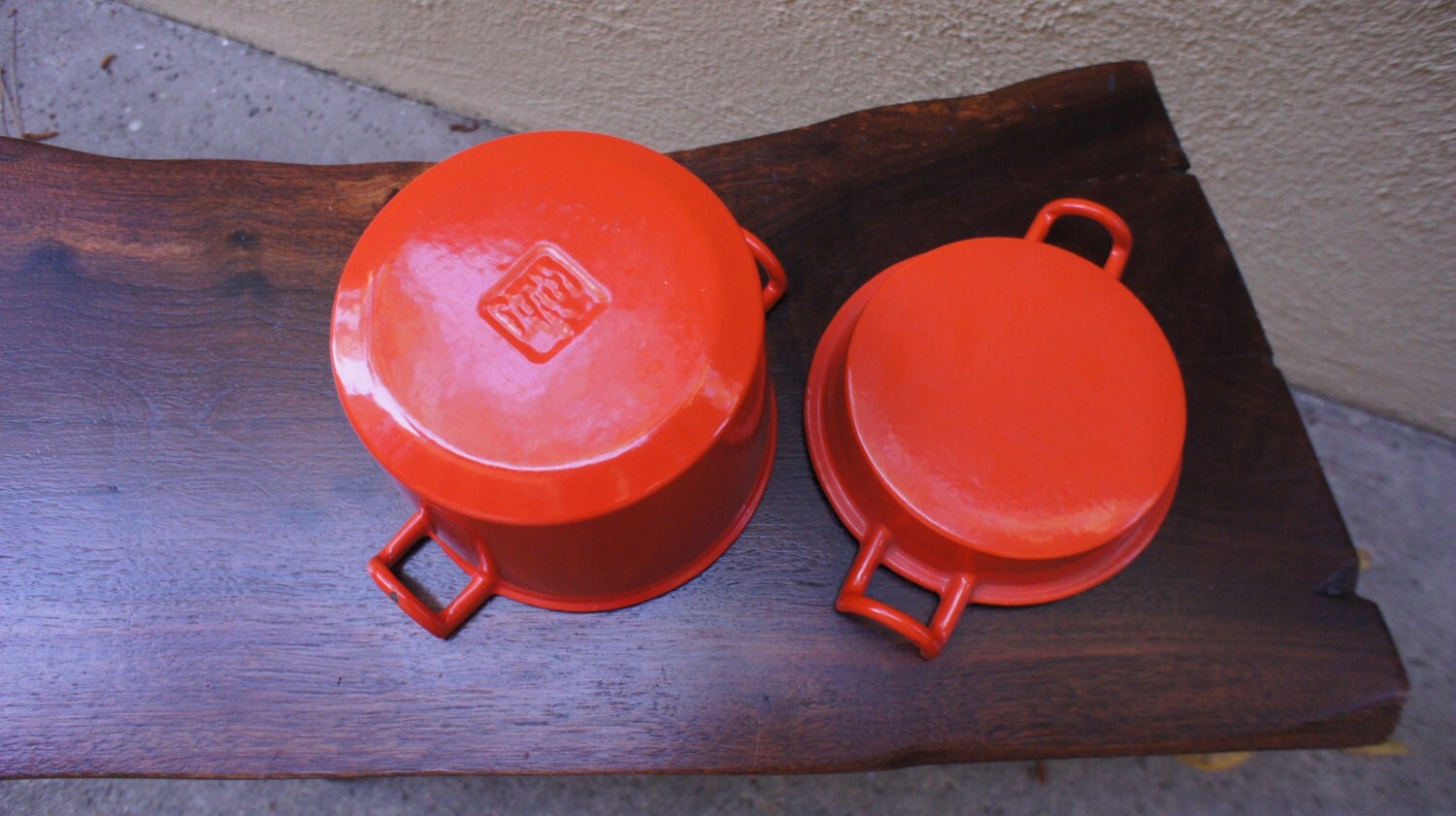 Orange Vintage Dansk Orecast Small Deep Cast Iron Dutch Oven