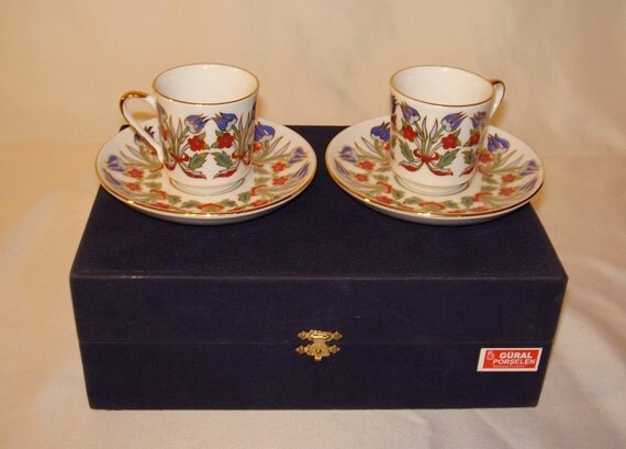 Items similar to Gural Porselen / porcelain set - 2 Demitasse cups ...