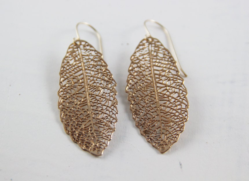 rose Gold Leaf earrings 24 karat rose gold plated goldfield