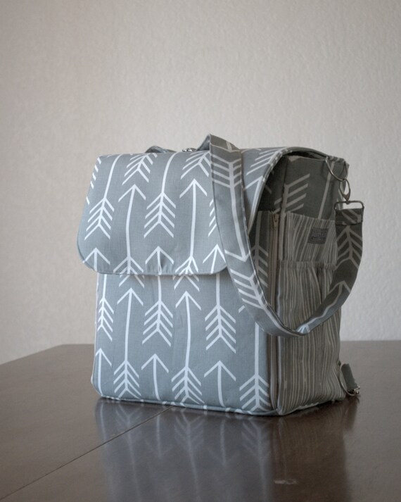 Grey Arrow Backpack Diaper Bag - Convertible Diaper Bag - Crossbody bag - Shoulder bag - Diaper Bag