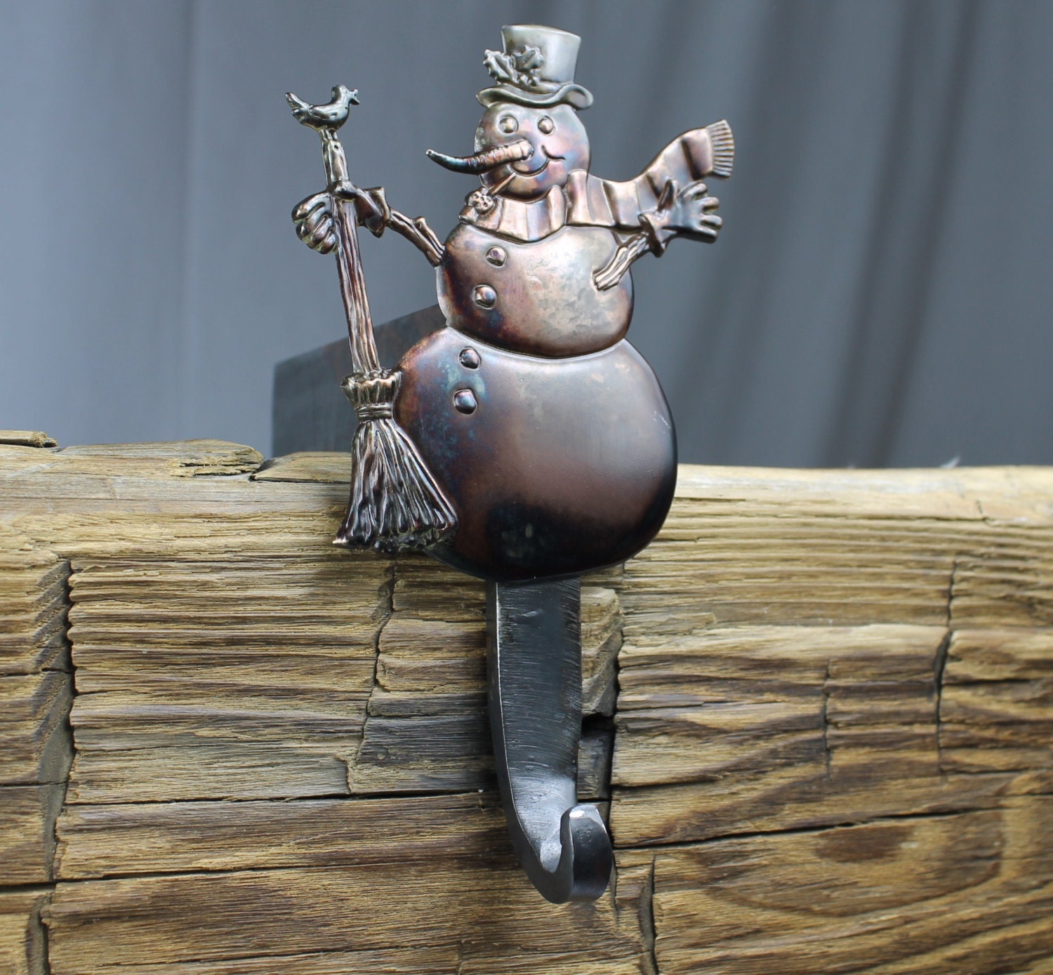 Snowman Christmas Stocking Hanger,Holder-Forged Iron-Weighs 2 1/2 lbs.