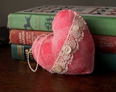 Heart Ornament- Pink lace and buttons