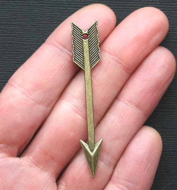 5 Large Arrow Charms Antique Bronze Tone 2 Sided BC810
