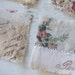 Fabric embellishments - shabby chic brown rose squares - postcard fabric - fabric pieces - embellishments