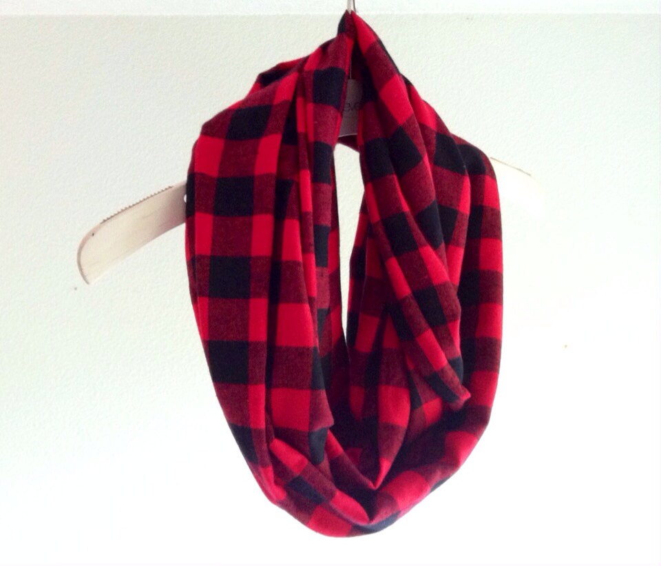 Red / Black / Checkered / Infinity Scarf / Flannel / by FreeFallen