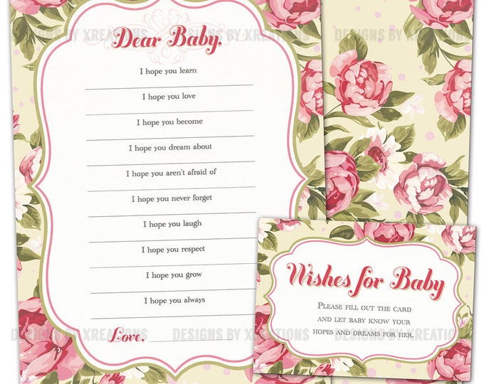 Printable Baby Shower Game, Wishes for Baby, Floral High Tea, Instant Download, Printable Card