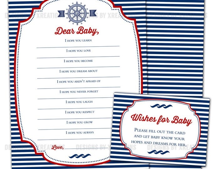 Printable Baby Shower Game, Wishes for Baby, Nautical, Instant Download, Printable Card
