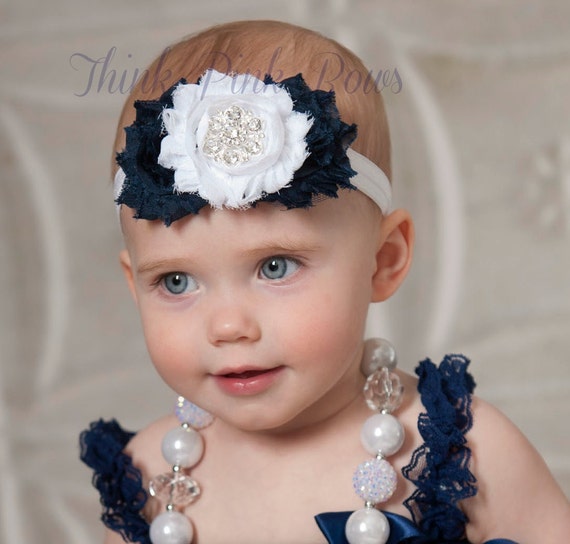 Baby Headbands, Nautical baby headband, Navy Blue and white Baby girl Headband,Shabby chic Headband,Newborn Headband, Girls Headbands. #71 by ThinkPinkBows