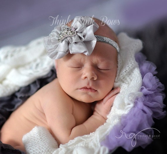 Silver baby Hedband,Baby Headbands, Baby tiara headband,newborn headband,Baby girl Headband,Baby Princess Tiara Headband, Crown headband. by ThinkPinkBows