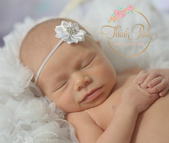 CHOOSE COLOR Newborn Headband, baby headbands,white baby headband, pink baby headband, Infant headband, Baptims headband, Easter Headband. by ThinkPinkBows