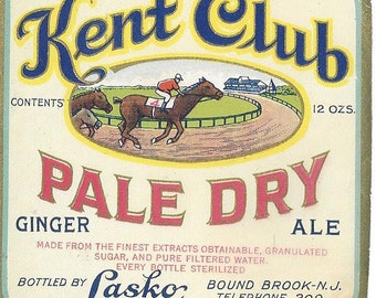 Kent Club Pale Dry Ginger Ale Vintage Label, 1940s