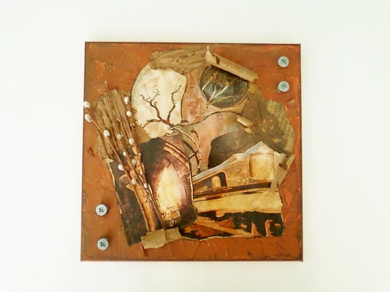 Mixed Media Photo Collage Painting Rustic Elements