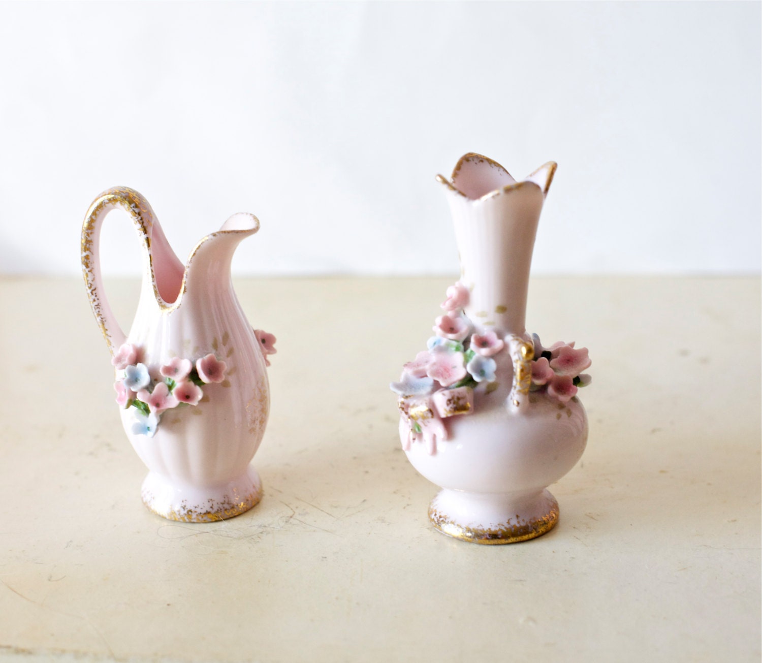 Lefton China Bud Vases Pink Vase Flower Vase Hand Painted