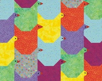 Tessellating Chicken paper pieced quilt pattern Easter birds Instant DOWNLOAD PDF