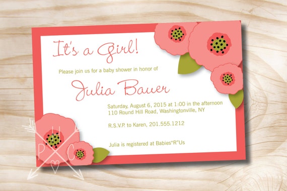 POPPY LOVE Baby Shower Birthday Party Event Printable Invitation, diy Il_570xn