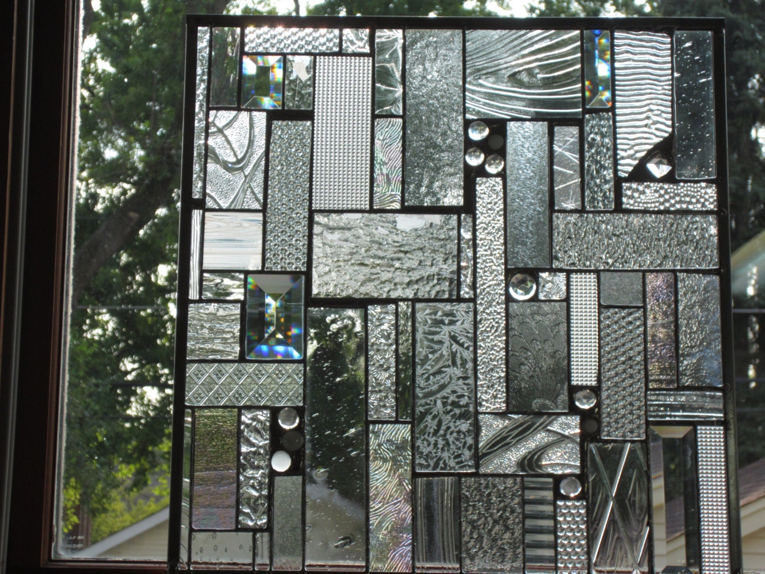 Stained glass panel with clear textured glass