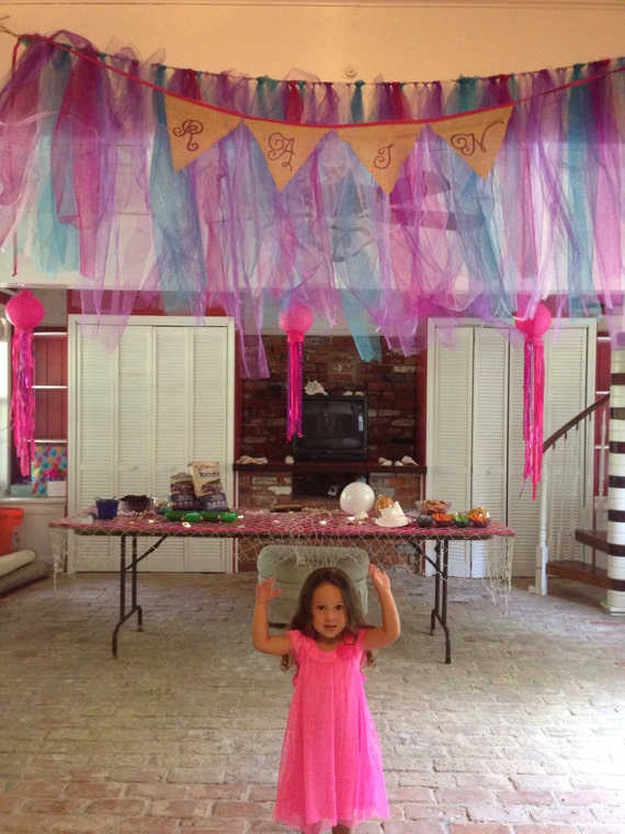 Birthday party streamer Banner made with tulle customized with name