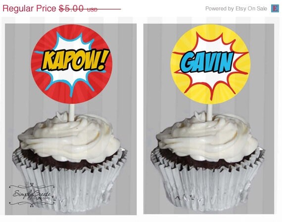 SALE Super Hero Cupcake Toppers Digital File 8.5x11 JPEG or PDF File Personalized Il_570xn