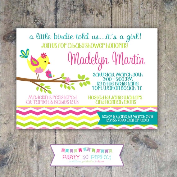 LITTLE BIRDIE Baby Shower 5x7 Invitation - Girl - PRINTABLE Il_570xn