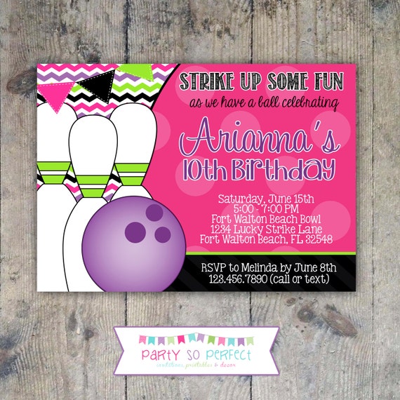 BOWLING INVITATION 5x7 - Girl Birthday Party - PRINTABLE Il_570xn