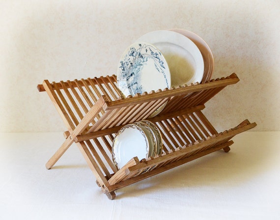 Items similar to French Plate drying rack basket Wood folding rack ...