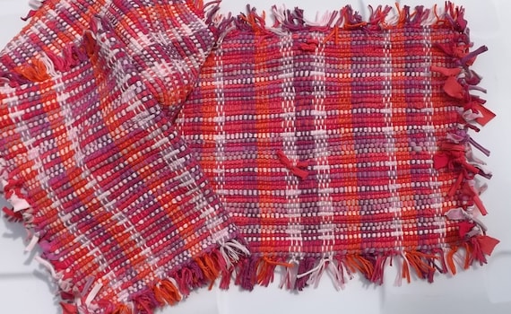 Handwoven Set of Placemats Pink, Orange, Purple; Free Shipping in US