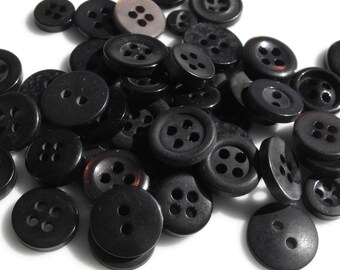 Black Buttons, 50 Small Assorted Round Sewing Crafting Bulk Buttons
