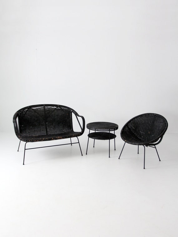 mid century wicker patio set modern hairpin leg loveseat