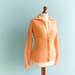 Vinatge chunky cable knit cardigan sweater / salmon peach pastel / buttoned / collared / medium