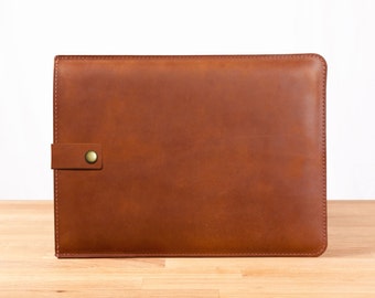 13" MacBook Pro Leather Sleeve Case with Strap in Brown