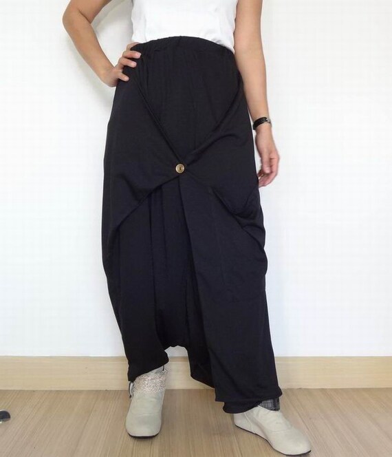 Gaucho Ninja Skirt Pant Comfortable In Black Cotton by thaisaket