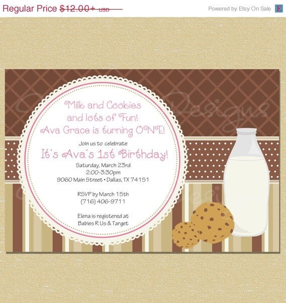 10% OFF SALE Pink Cookies & Milk Birthday Invitation Il_570xn