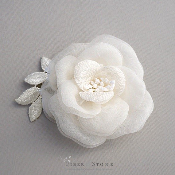 Pure Silk Wedding Hair Flower with Lace3 inch Bridal by FiberStone