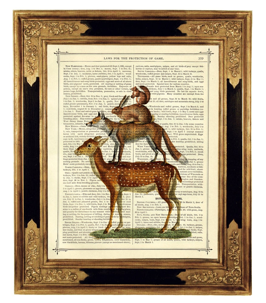 Woodland animals pyramid Vintage Victorian Book Page Art