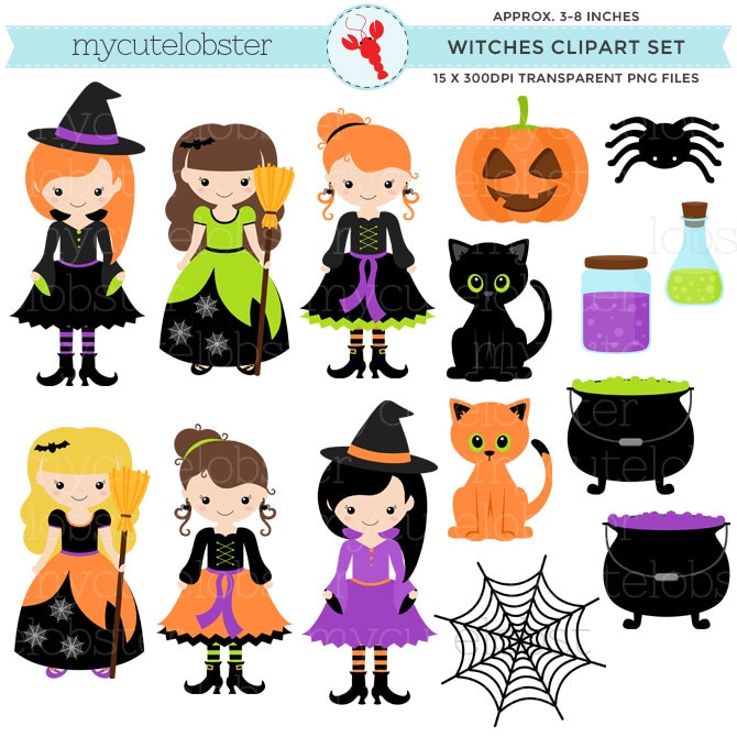 Witches Clipart Set clip art set of by mycutelobsterdesigns