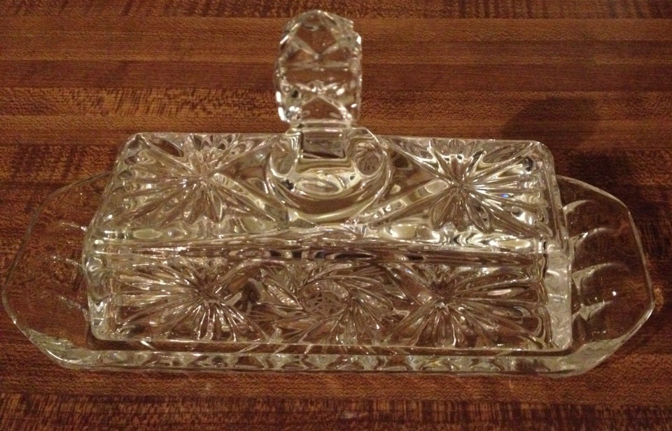 American Cut Crystal Butter Dish Eleanor Pattern
