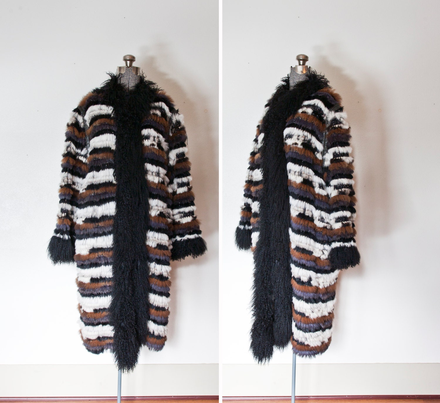 Vintage 1970s Fur Coat Woven Wool Rabbit Lamb Outerwear