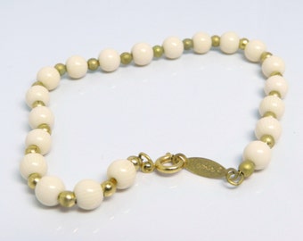Vintage Napier Bracelet With White And Gold Beads ...