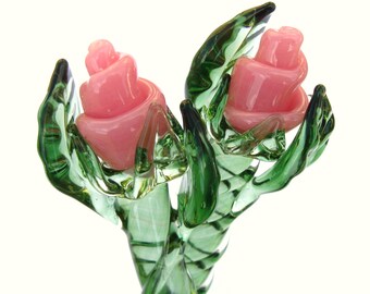 Pink rose glass hair sticks