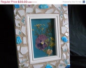White Pottery Frame, Teal Abalone Shell, 4 x 6, Mosaic, Mother's Day, Hostess Gift, Housewarming, Shabby Chic, F