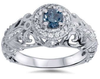 blue diamond engagement ring 70ct vintage antique engagement ring filigree art deco milgrain 14k white - Blue Diamond Wedding Rings blue diamond engagement ring 70ct vintage antique engagement ring filigree art deco milgrain 14k white - Blue Diamond Wedding Rings