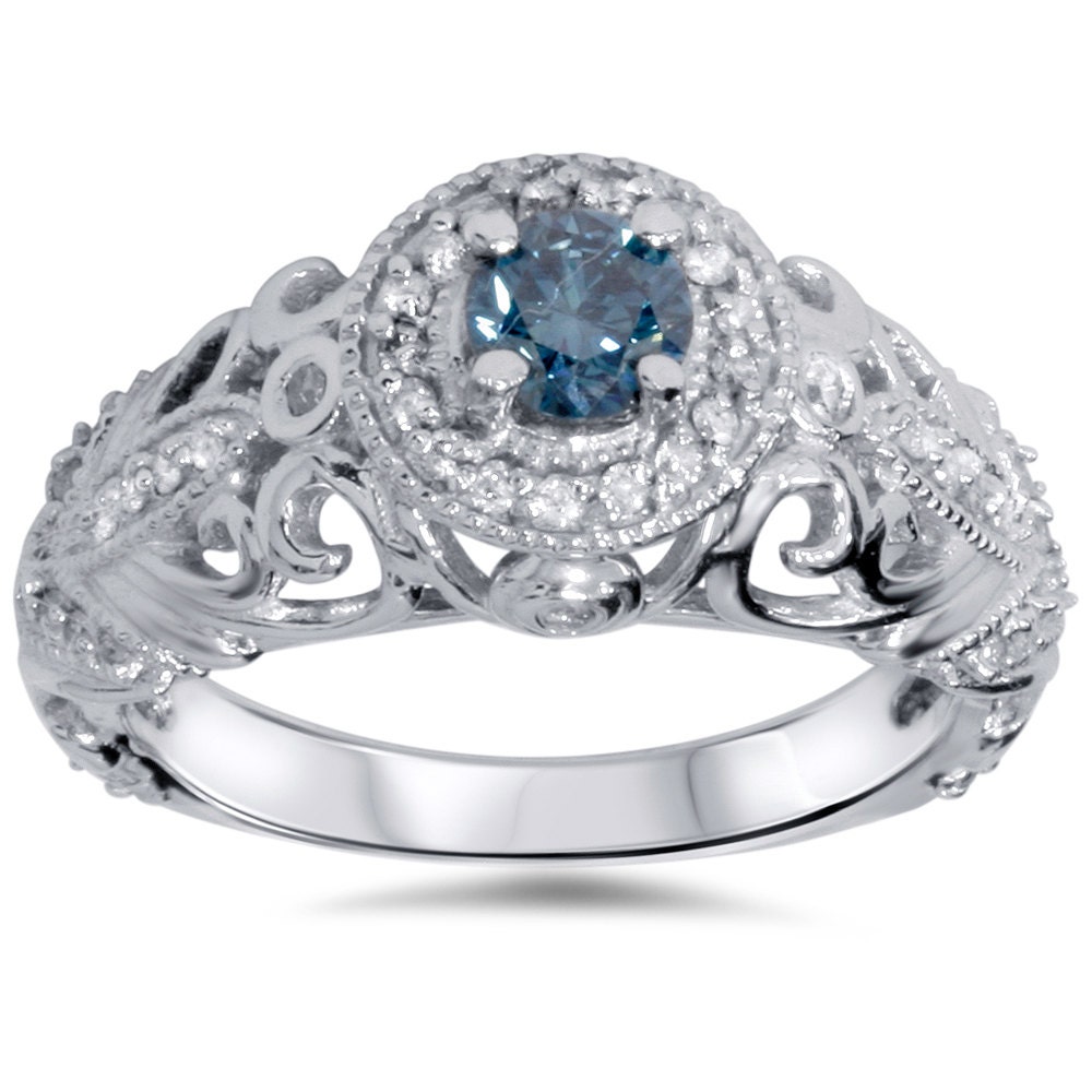 Blue Diamond Engagement Ring .70CT Vintage Antique Engagement