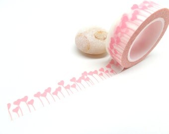 FREE SHIPPING - Pale Pink Heart Washi Tape, 15mm x 10m