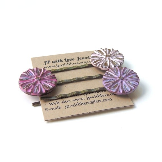 Items similar to Pink Hair pins, light pink, hot pink and purple, Set