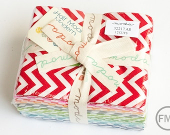 Fat Quarter Bundle Half Moon Modern Small Zig Zag in 12 Colors, Moda Fabrics, 100% Cotton Fabric, 32217AB