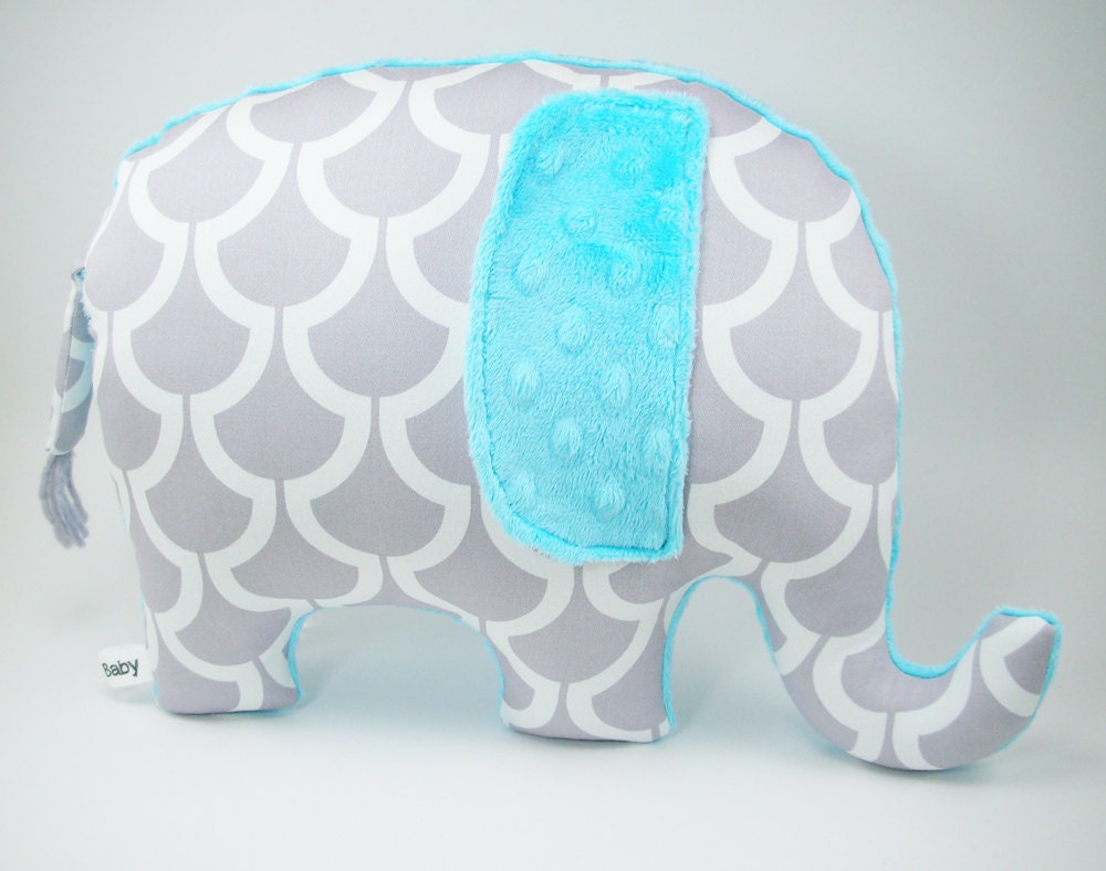 Modern turquoise nursery decor Elephant Pillow toy grey and
